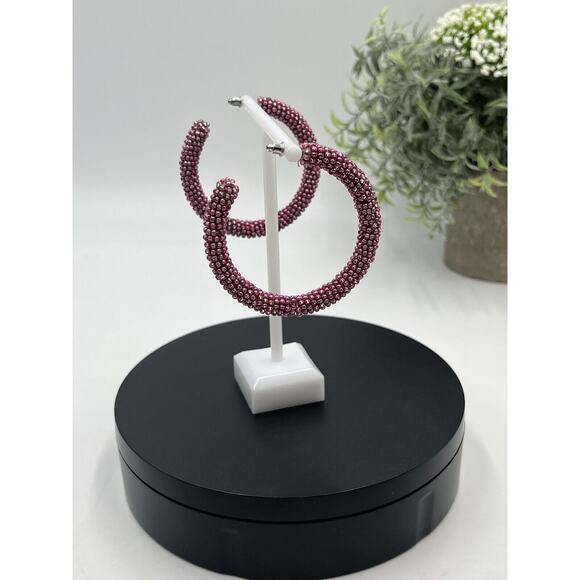 Sachin & Babi Designer Pink and Clear Glass Beaded Large Hoops 2.5" - Picture 7 of 12